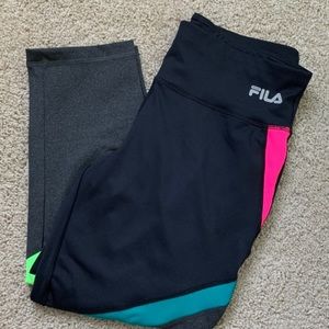Black and Gray Muti-colored Cropped Fila Leggings
